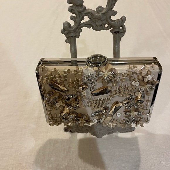 Henri Bendel clay colored embellished metallic clutch purse